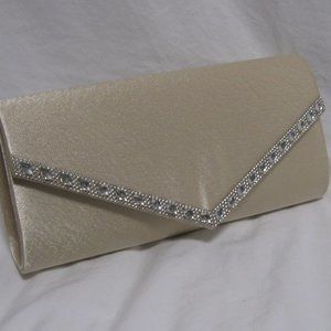 Cream Satin & Rhinestone Clutch Party Cocktal Formal